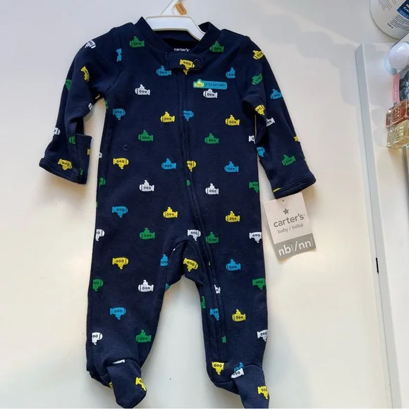 Carter's Navy Footie/Sleeper with Colorful Pattern - Picture 2 of 2